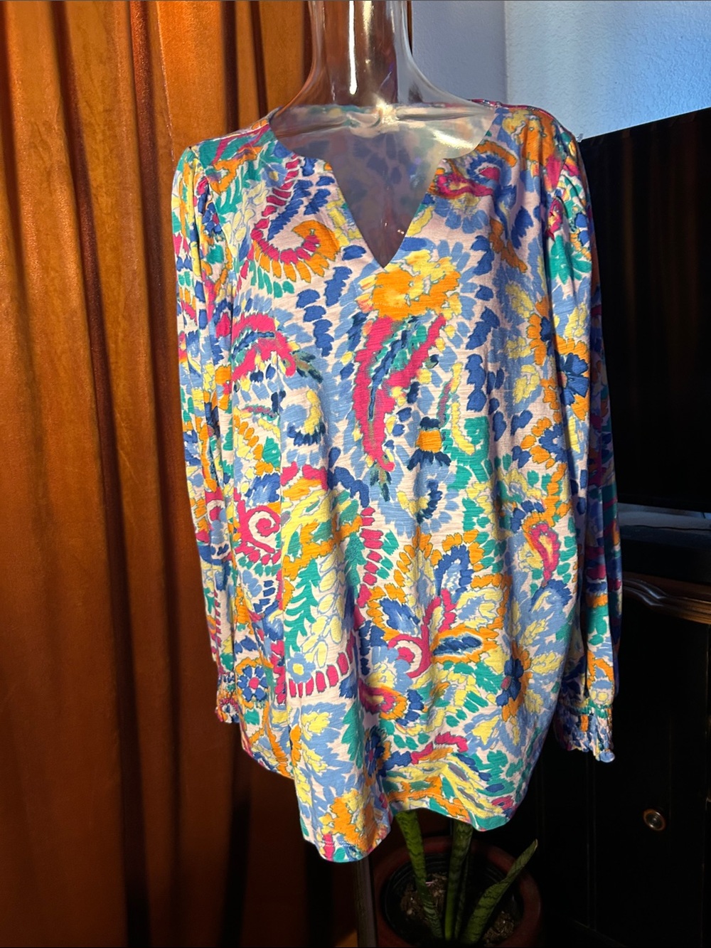 Belle by Kim Gravel Multicolor Floral V-Neck Blouse